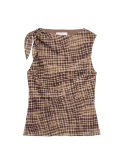 Checked Asymmetric Tie Detail Top