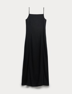 Square Neck Maxi Shift Dress with Linen