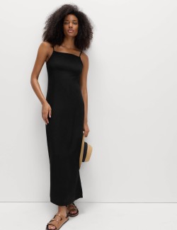 Square Neck Maxi Shift Dress with Linen