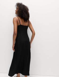 Square Neck Maxi Shift Dress with Linen