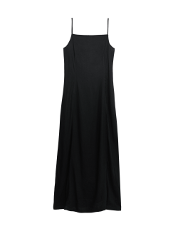 Square Neck Maxi Shift Dress with Linen