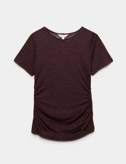 Slub Ruched Side Detail Short Sleeve Top