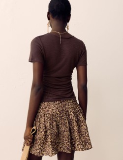 Slub Ruched Side Detail Short Sleeve Top