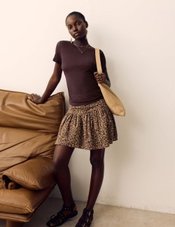Slub Ruched Side Detail Short Sleeve Top
