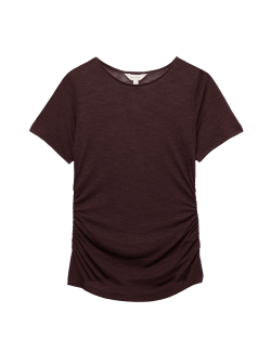 Slub Ruched Side Detail Short Sleeve Top