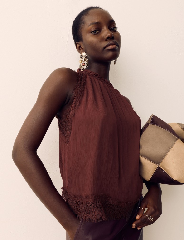 Lace Trim Halter Neck Top