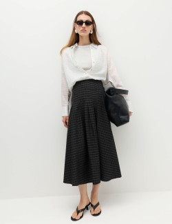 Cotton Rich Checked Button Detail Maxi Skirt