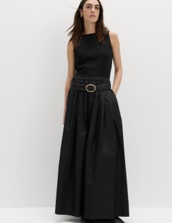 Pure Cotton Pleated Maxi Skirt