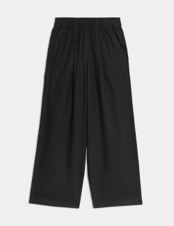 Linen Rich Wide Leg Cropped Trousers