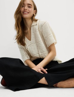 Linen Rich Wide Leg Cropped Trousers