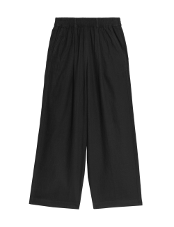 Linen Rich Wide Leg Cropped Trousers