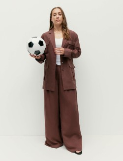 Pleated Utility Palazzo Trousers with Linen