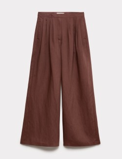 Pleated Utility Palazzo Trousers with Linen