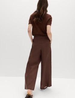 Pleated Utility Palazzo Trousers with Linen