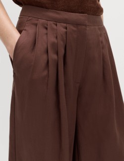 Pleated Utility Palazzo Trousers with Linen