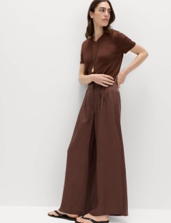Pleated Utility Palazzo Trousers with Linen