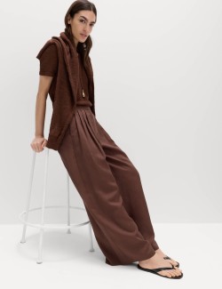 Pleated Utility Palazzo Trousers with Linen