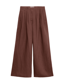 Pleated Utility Palazzo Trousers with Linen