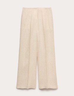 Pure Linen Gingham Wide Leg Trousers