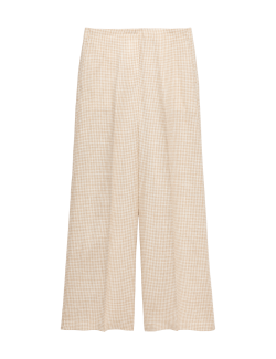 Pure Linen Gingham Wide Leg Trousers