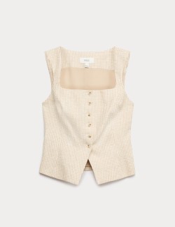Pure Linen Gingham Waistcoat