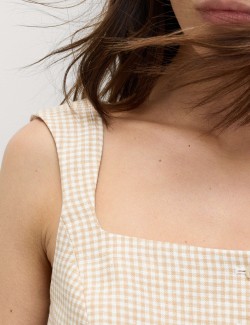 Pure Linen Gingham Waistcoat