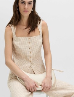 Pure Linen Gingham Waistcoat