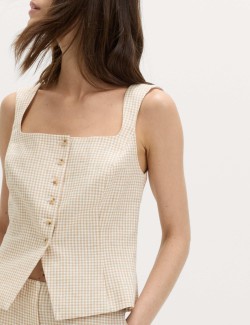 Pure Linen Gingham Waistcoat