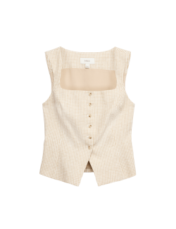 Pure Linen Gingham Waistcoat