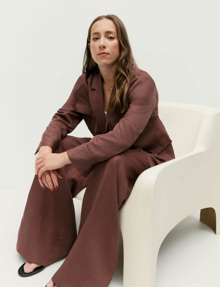 Belted Utility Longline Blazer with Linen