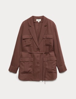 Belted Utility Longline Blazer with Linen