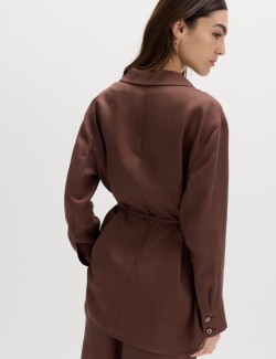Belted Utility Longline Blazer with Linen