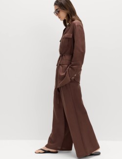 Belted Utility Longline Blazer with Linen