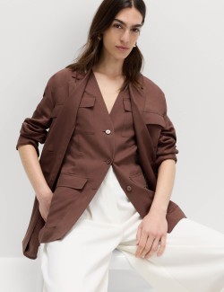Belted Utility Longline Blazer with Linen