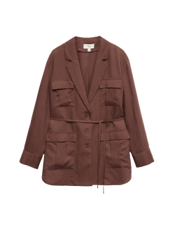 Belted Utility Longline Blazer with Linen