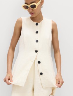 Cotton Blend Textured Longline Waistcoat