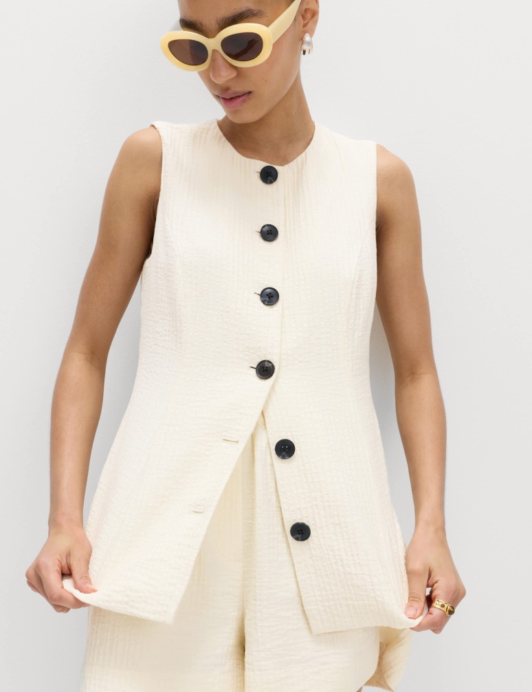 Cotton Blend Textured Longline Waistcoat