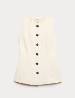 Cotton Blend Textured Longline Waistcoat