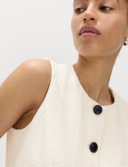 Cotton Blend Textured Longline Waistcoat
