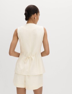 Cotton Blend Textured Longline Waistcoat