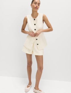 Cotton Blend Textured Longline Waistcoat