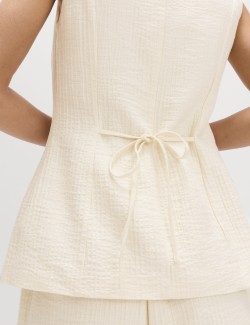 Cotton Blend Textured Longline Waistcoat