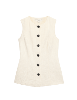 Cotton Blend Textured Longline Waistcoat