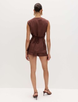 Belted Utility Longline Waistcoat with Linen