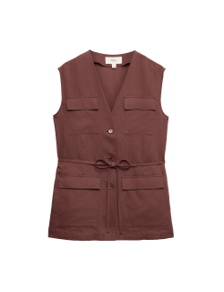 Belted Utility Longline Waistcoat with Linen