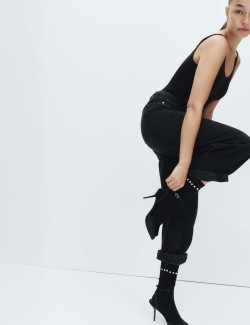 Embellished Ribbed Ankle High Socks with Wool