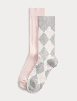 2 Pack Argyle Crew Socks