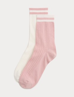 2 Pack Cotton Rich Sports Stripe Crew Socks