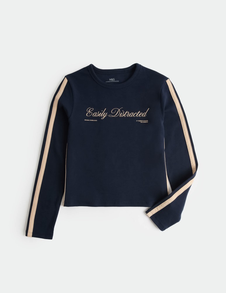 Cotton Rich Easily Distracted Slogan Top (6-16 Yrs)