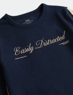 Cotton Rich Easily Distracted Slogan Top (6-16 Yrs)